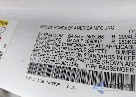 2018 Honda Accord Sport 2.0T from USA, damaged, VIN 1HGCV2F33JA017593